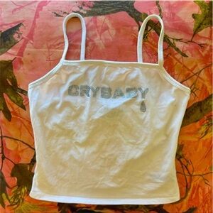 dolls kill horoscopez cry baby white y2k rhinestone bling tears tank